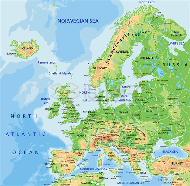 等高线欧洲地形地图行政地图8910767矢量图片免抠素材 科学地理-第1张