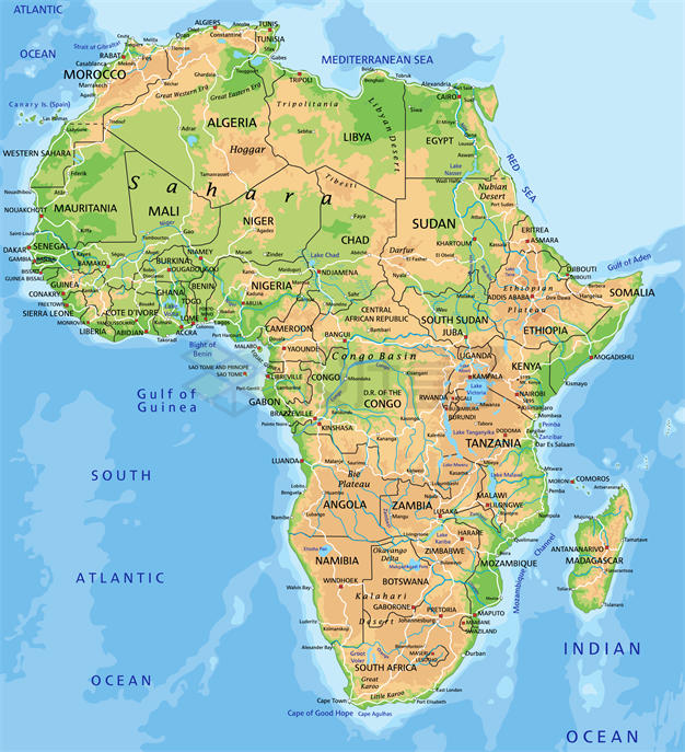 等高线非洲大陆地形图行政地图带海洋等深线7207303矢量图片免抠素材 科学地理-第1张