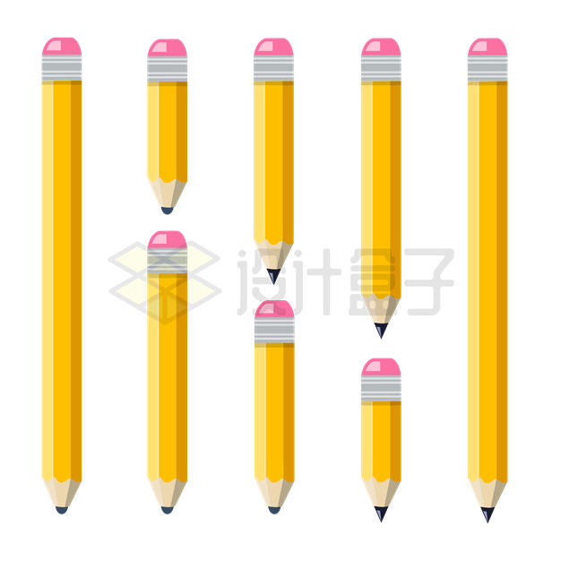 各种长度的黄色卡通铅笔1432651矢量图片免抠素材 教育文化-第1张