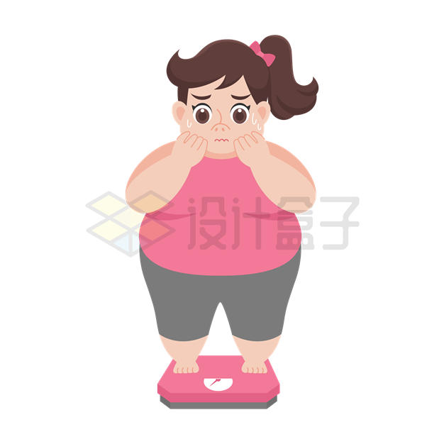 站在体重秤上的卡通胖女孩减肥6293378矢量图片免抠素材 人物素材-第1张