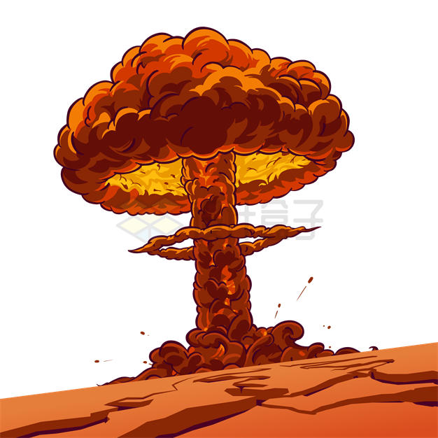 漫画风格核爆炸产生的蘑菇云地面开裂6820868矢量图片免抠素材 效果元素-第1张