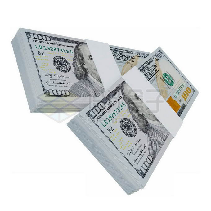 两沓整齐100美元两万元美元钞票纸币2421859免抠图片素材 金融理财-第1张