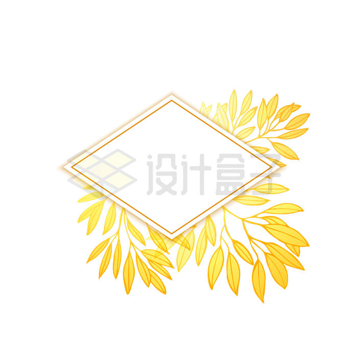 金色树叶装饰的菱形边框1090285矢量图片免抠素材 边框纹理-第1张