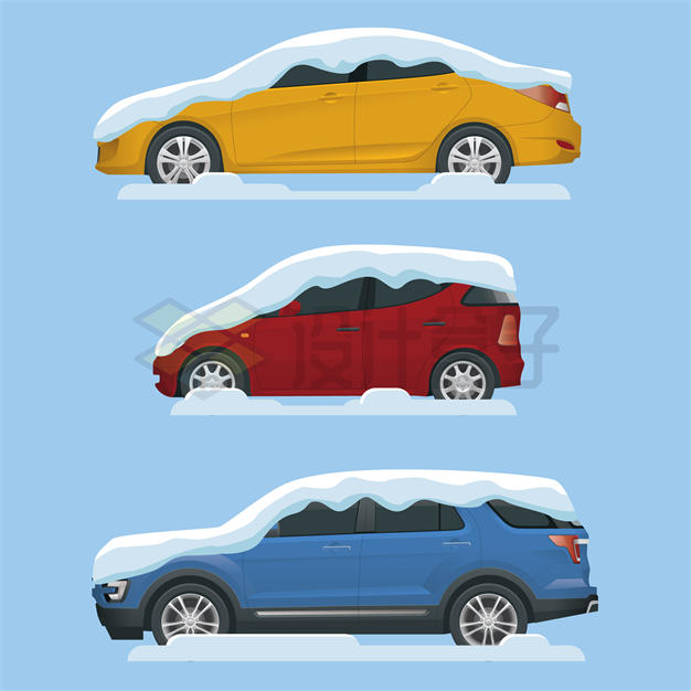 三款被积雪覆盖的小汽车7988105矢量图片免抠素材 交通运输-第1张