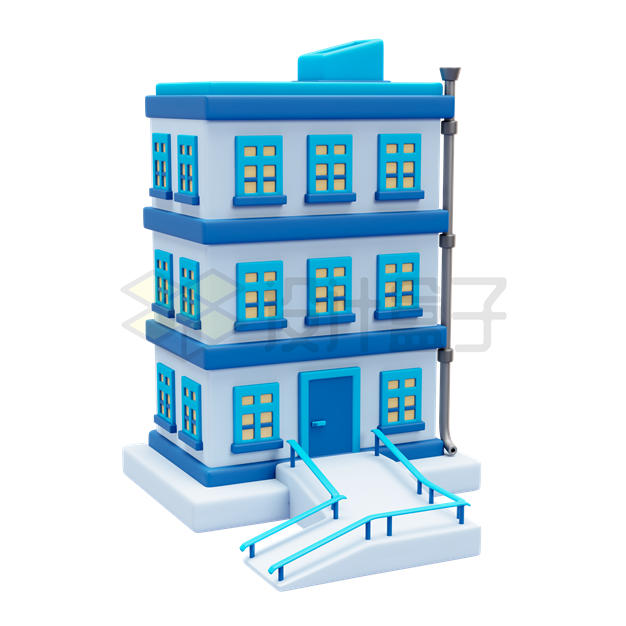 卡通蓝色三层小楼3D模型6562802PSD免抠图片素材 建筑装修-第1张