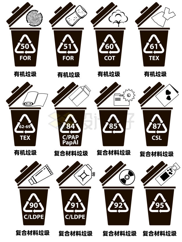 12块垃圾分类垃圾箱图标2111170EPS矢量图片免抠素材 标志LOGO-第1张