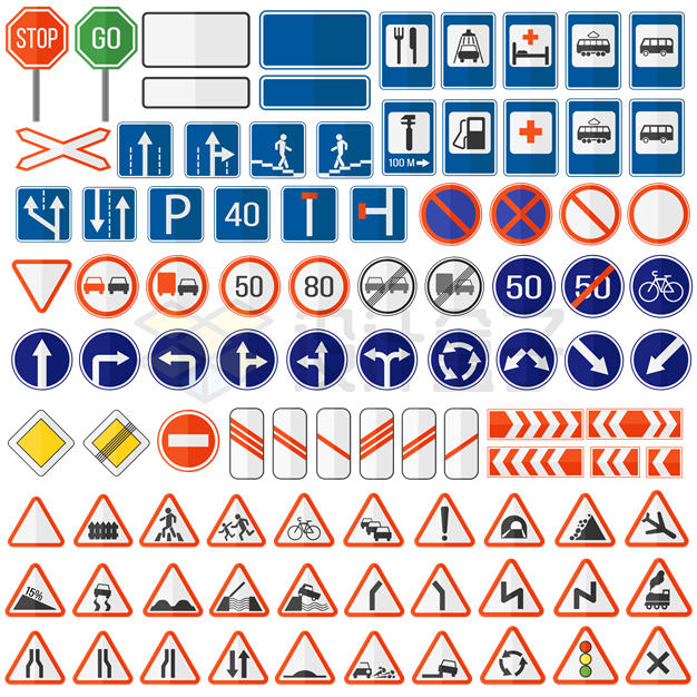 各种各样的交通指示牌标志牌1441122矢量图片免抠素材 标志LOGO-第1张