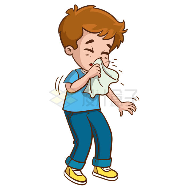 卡通男孩用手帕擦鼻涕感冒8806960矢量图片免抠素材 健康医疗-第1张