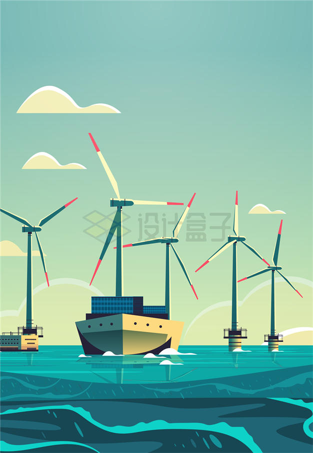 蓝色的海上风力发电厂背景图4272013矢量图片免抠素材 背景-第1张
