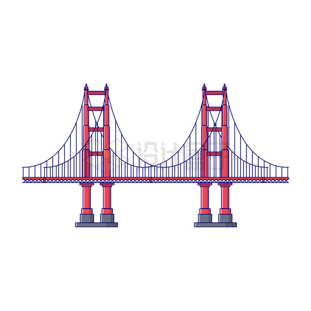 卡通风格旧金山金门大桥红色悬索桥6139875矢量图片免抠素材 交通运输-第1张