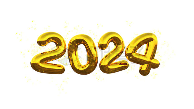 金色气球风格2024年艺术字体3D文字7522272PSD免抠图片素材 节日素材-第1张