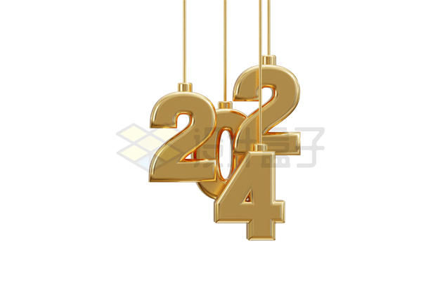 吊着的2024年金色立体艺术字体3D模型5786882PSD免抠图片素材 节日素材-第1张