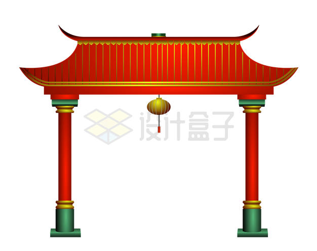 一款红色的中国传统建筑门楼6300479矢量图片免抠素材 建筑装修-第1张