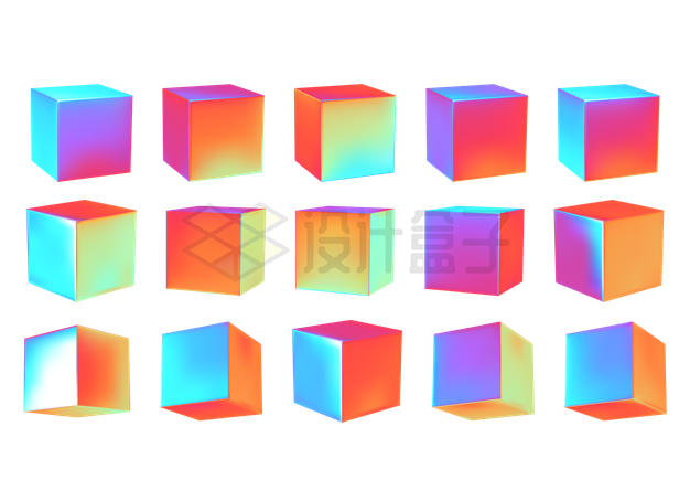 15个不同角度的渐变色立方体方块8031904矢量图片免抠素材 线条形状-第1张