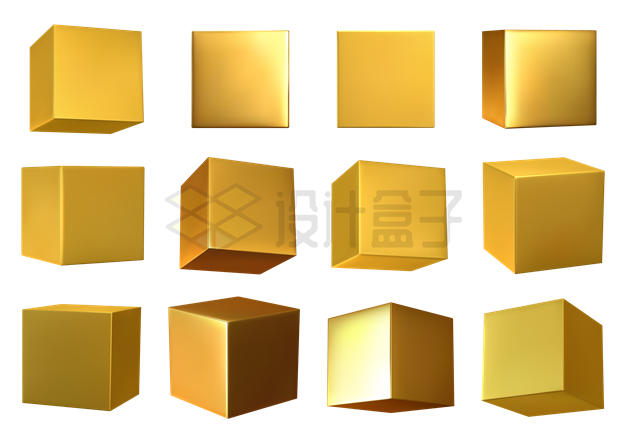 12个不同角度的金色方块立方体6568222矢量图片免抠素材 线条形状-第1张