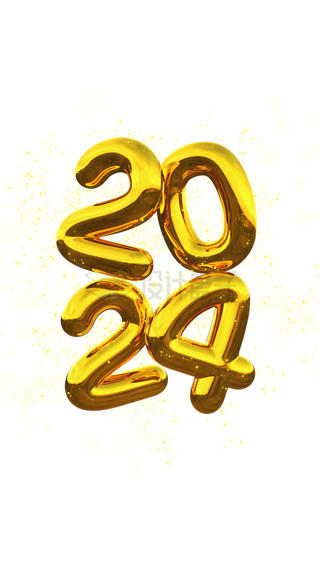金色气球风格2024年艺术字体3D文字3583100PSD免抠图片素材 节日素材-第1张