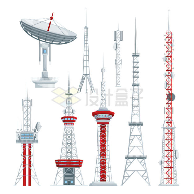 各种卫星接收塔通信通讯信号塔铁塔2600574矢量图片免抠素材 IT科技-第1张