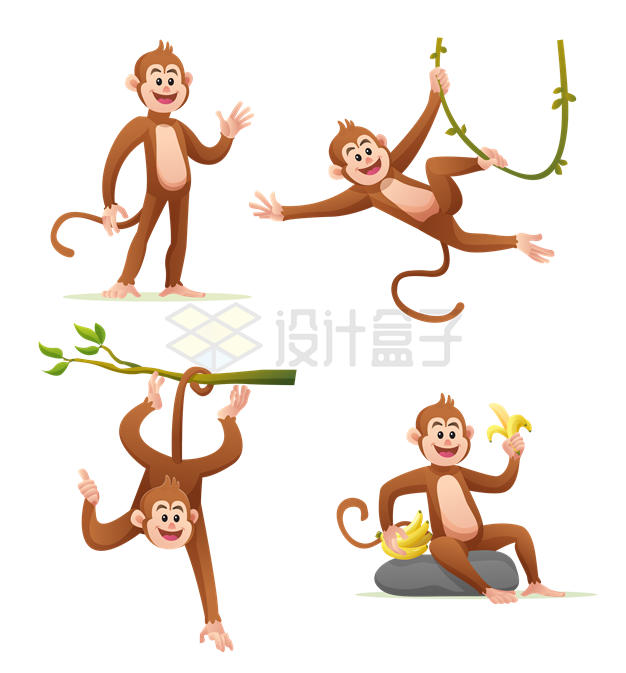 4款卡通小猴子6874522矢量图片免抠素材 生物自然-第1张