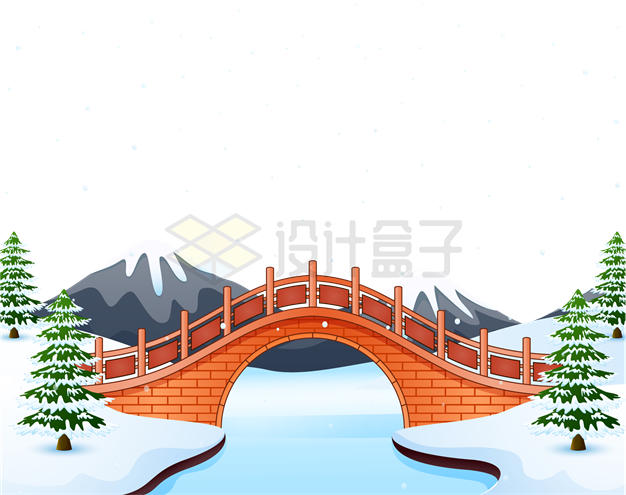 冬天中国风红色砖块砌成的拱桥2882533矢量图片免抠素材 建筑装修-第1张