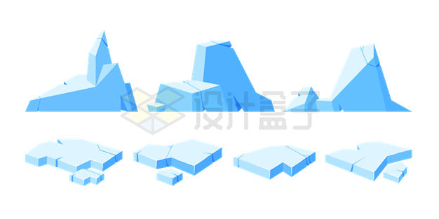 7款扁平化风格卡通冰山和浮冰1776245矢量图片免抠素材 科学地理-第1张