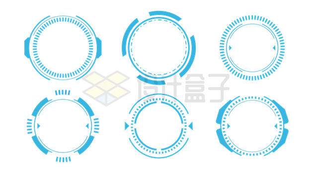 六款蓝色科技科幻风格圆环装饰7471882矢量图片免抠素材 边框纹理-第1张