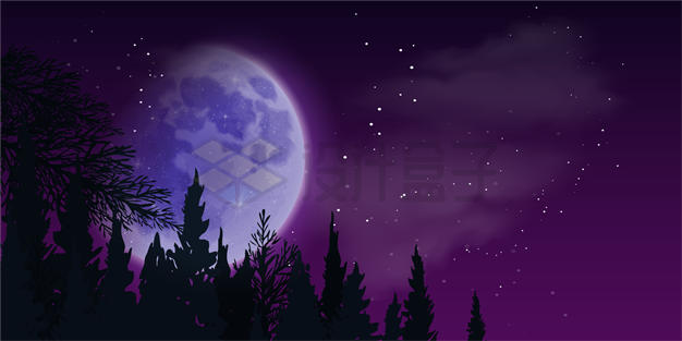 夜晚明亮的月亮紫色背景图4090403矢量图片免抠素材 背景-第1张