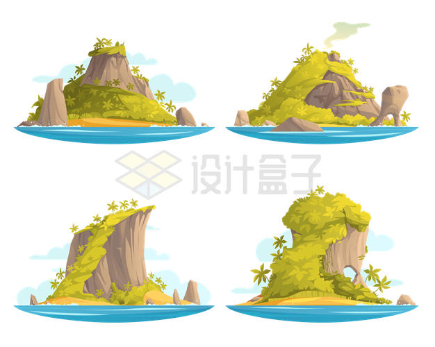 4款卡通风格海岛小岛屿风景5557058矢量图片免抠素材 生物自然-第1张