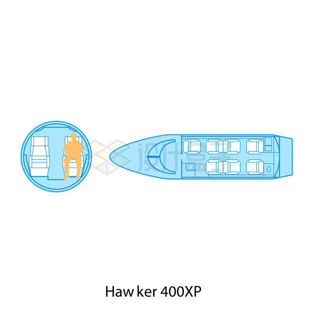 豪客400XP公务喷气机商务客机内部座舱座位布局图1159768矢量图片免抠素材 交通运输-第1张
