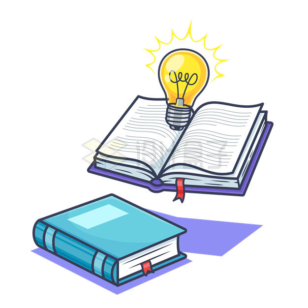 打开的书本上的黄色电灯泡象征了知识和创意9669835矢量图片免抠素材 教育文化-第1张