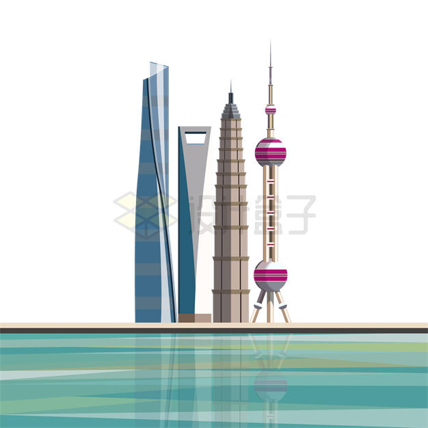 上海的知名建筑物东方明珠塔城市地平线3897302矢量图片免抠素材 建筑装修-第1张