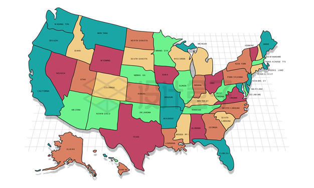 彩色色块组成的美国地图3738281矢量图片免抠素材 科学地理-第1张