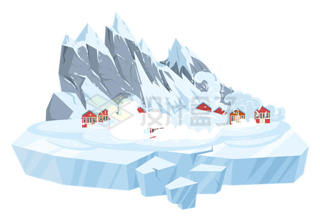 卡通山坡上发生的雪崩自然灾害9040760矢量图片免抠素材 科学地理-第1张
