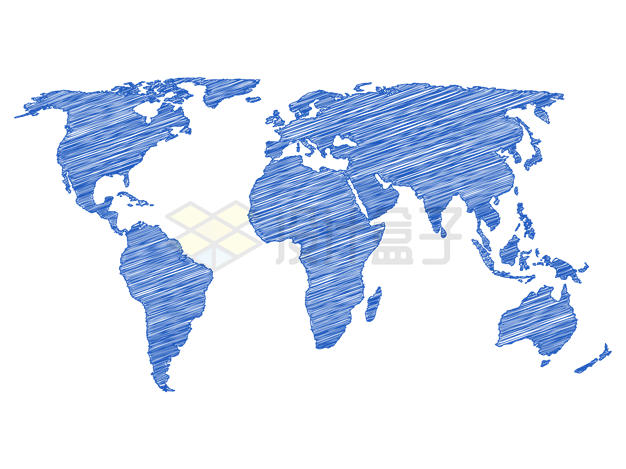 蓝色手绘涂鸦风格世界地图8979880矢量图片免抠素材 科学地理-第1张