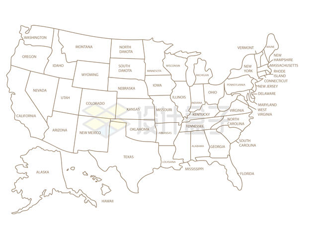 线条组成的美国各州地图带名称3303545矢量图片免抠素材 科学地理-第1张