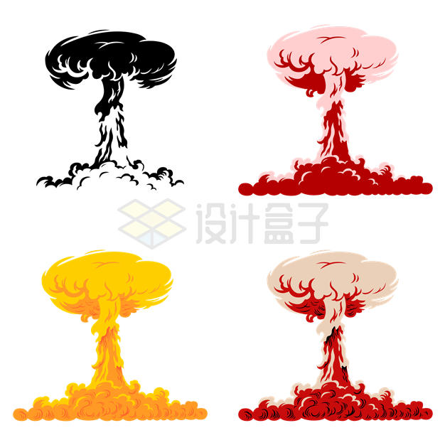 4款原子弹爆炸产生的蘑菇云6270750矢量图片免抠素材 效果元素-第1张