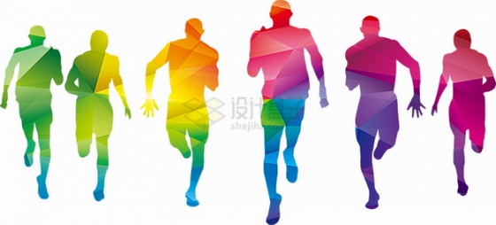 奔跑的赛跑者彩色多边形插画png图片素材