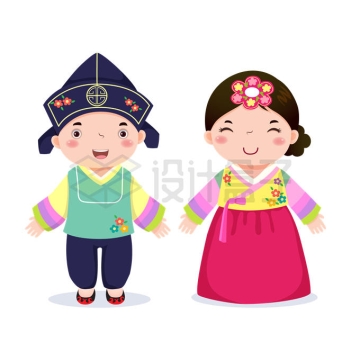 可爱的卡通朝鲜族男孩女孩身穿传统服饰1364444矢量图片免抠素材