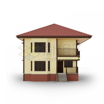 红色屋顶黄色墙面的二层小楼房3D模型2313960PSD免抠图片素材