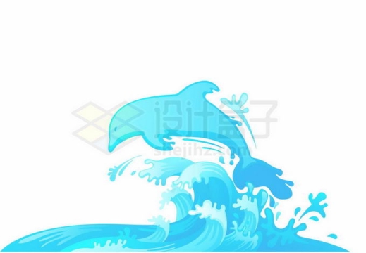 蓝色水花浪花中跳跃出来的抽象海豚效果8910942矢量图片免抠素材