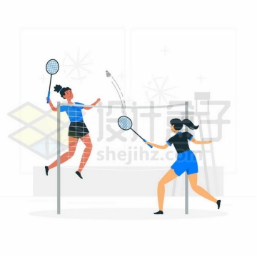 扁平化风格打羽毛球的女孩插画8785237矢量图片免抠素材