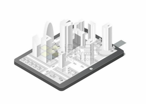 2.5D风格平板电脑上的3D城市模型1105439矢量图片免抠素材