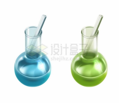 蓝色和绿色液体烧瓶和玻璃吸管3355937矢量图片免抠素材