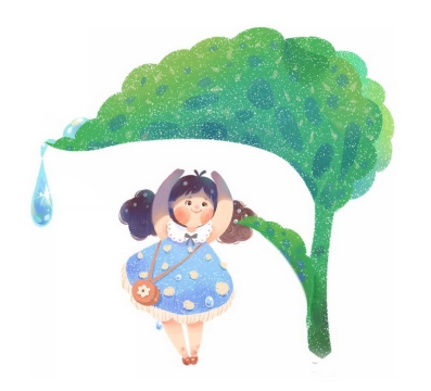 卡通女孩在树叶下面避雨二十四节气之雨水6311914图片免抠素材