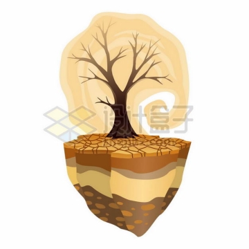 悬空岛上干裂的土地和干枯的大树象征了旱灾干旱气候9634557矢量图片免抠素材