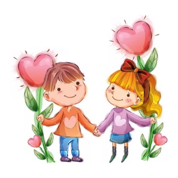 两个拿着心形花朵的卡通小朋友交朋友儿童节插画7025743png免抠图片素材