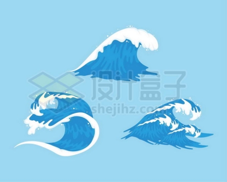 3款蓝色的海浪浪花巨浪手绘插画6613627矢量图片免抠素材免费下载