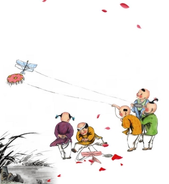 正在放风筝的卡通农村娃儿童节快乐插画8805441png免抠图片素材