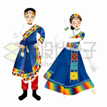 跳舞的卡通藏族少女少年传统服饰少数民族png图片免抠素材