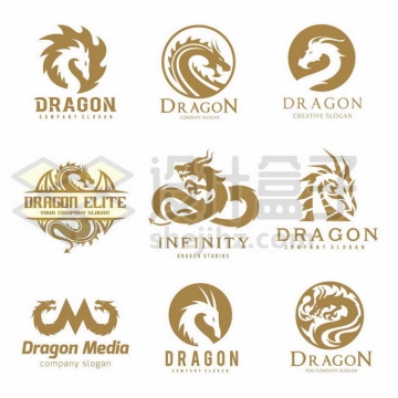 9款金色中国龙西方龙巨龙创意logo设计方案4111747矢量图片免抠素材免费下载