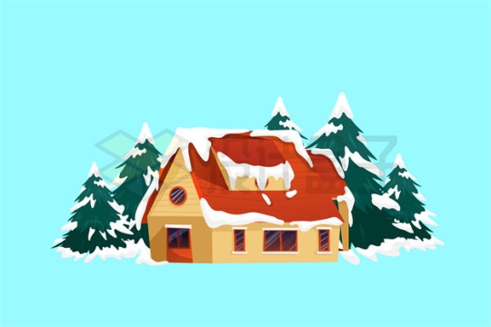 卡通圣诞节小屋和雪松风景5194565矢量图片免抠素材